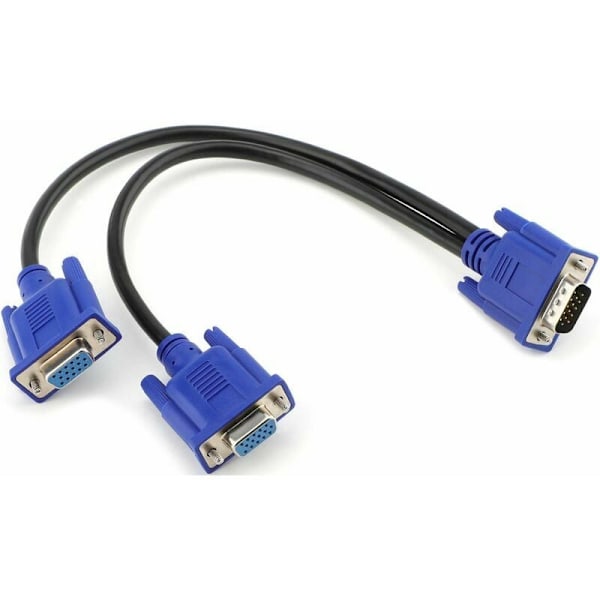 VGA Splitter-kabel, Dubbel VGA-skärmadapter för skärmduplicering, Hane till hane VGA-kabel säkerställer säker anslutning och samtidig visning för