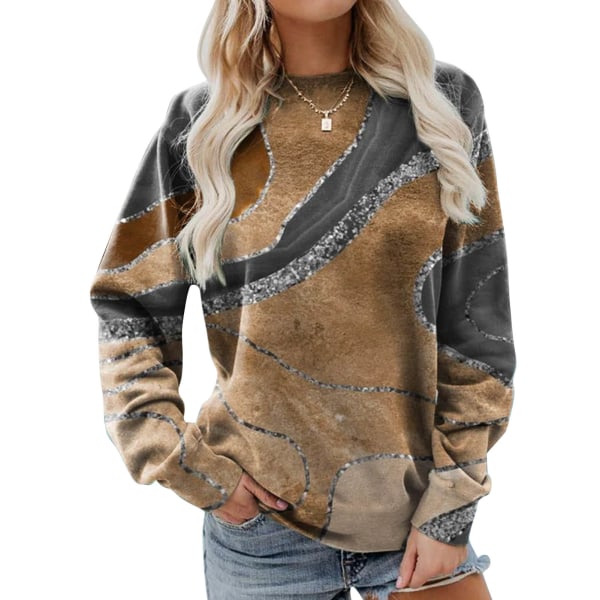 Dame Pullover Top Langærmet Rund Hals Geometrisk Tryk Casual Fit Sweatshirt til Shopping Kaffe XL