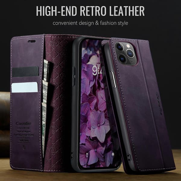 Compatible with iPhone 11 Pro Case CASEME 033 Series RFID Wallet Stand Calf Texture Leather Phone Case