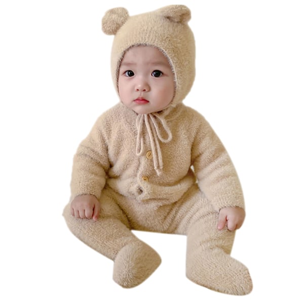 Baby Bear Jumpsuit Cute Soft Warm Infant Hooded Jumpsuit for Fall Autumn Outdoor Light Tan 73cm / 28.7in