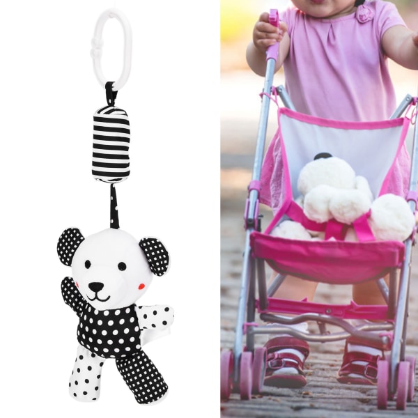 Baby skalllerleksaker Svart och vit randig barnvagn Plysch vindspel Leksaker för spädbarn Bilsäng CribBear