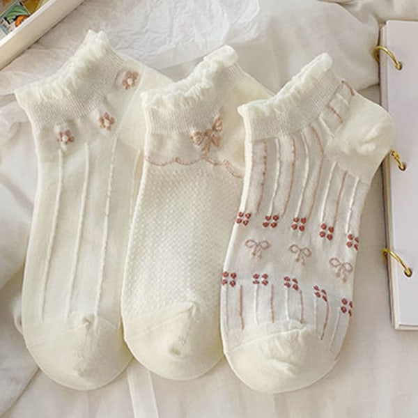 1 par lavtsnitne sokker hvide komfortable åndbare elastiske sokker til sommer kvinder pige