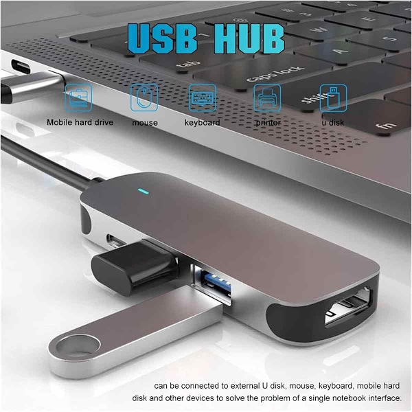 Mångsidig Typ C Hubb, Dubbel USB C USB A 3.0 Hubb För Förbättrad Produktivitet, Kompakt Och Portabel Design, Bred Kompatibilitet Med Bärbara Datorer, Mobiler