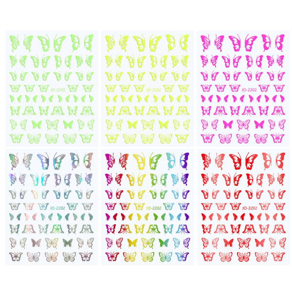 6st Butterfly Nail Art Stickers Nageldekaler självhäftande färgglada