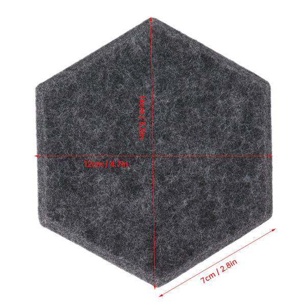 12 stk. sekskantede akustiske paneler med høj densitet lydisolerende paneler lydisolerede skråkantede vægpaneler 14x12x7cm mørkegrå