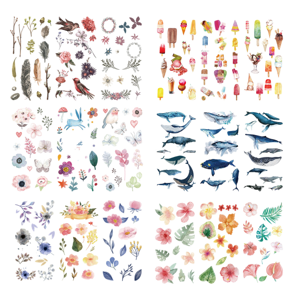 18 delar Akvarell blomma, fågel och växt set - clipart