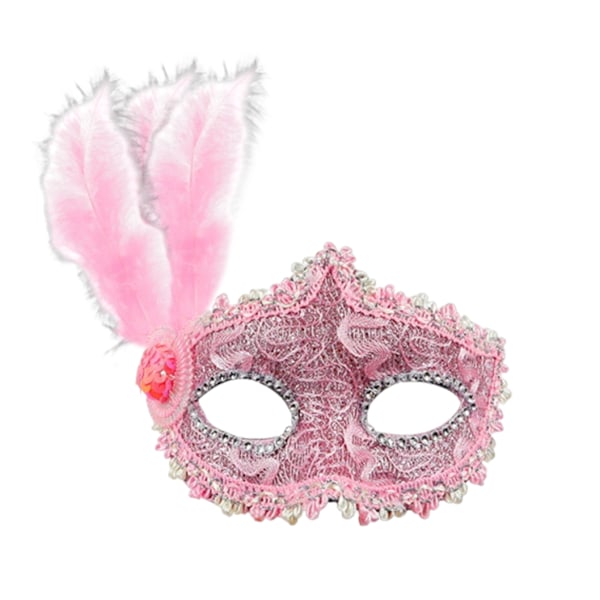 Ögonmask Fjäder Maskerad Halloween Party Maskeradkostym (Rosa)