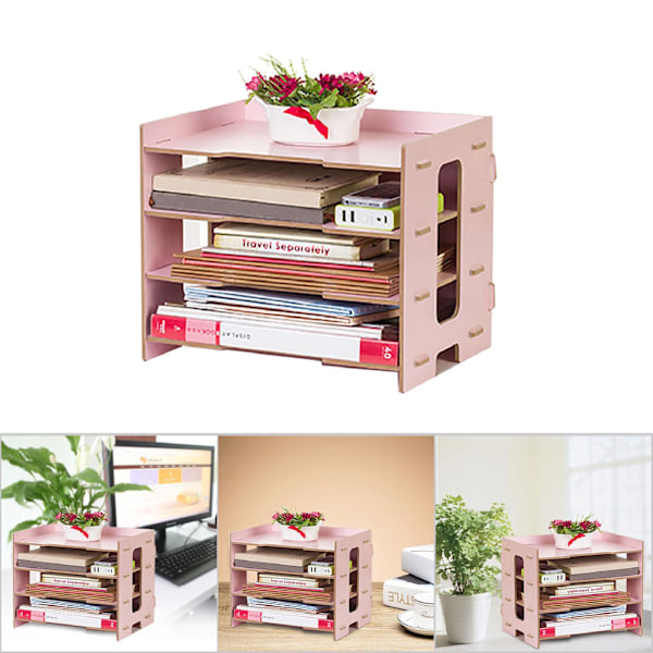 Modern Bedside Office Display Rack Magazine File Organizer Desktop Document Sorter(Pink)