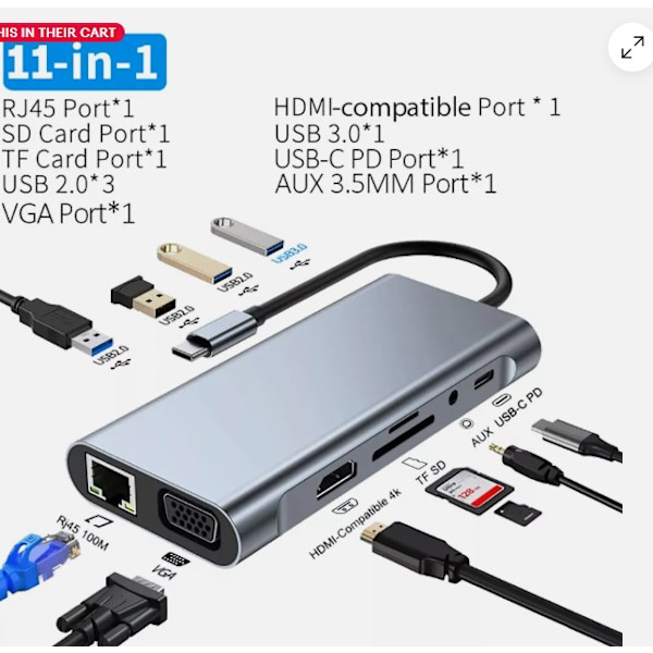 Plug-and-Play 8-i-1 Typ C-adapter, Aluminiumlegeringsskal för MacBook Pro Air iPad Pro Laptops, Har SD TF-kortläsare för Enkel Dataåtkomst