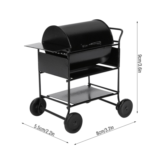 Dockhustillbehör Mini BBQ-ställ Handkärra Kökssimulering Prydnad 1:12