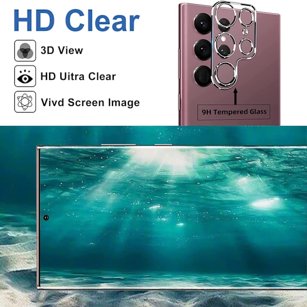 Reptåligt skärmskydd för Galaxy S22 Ultra, Hydrofob Oleofobisk Teknologi, Perfekt Skydd Ultraklar Transparent Kameralins