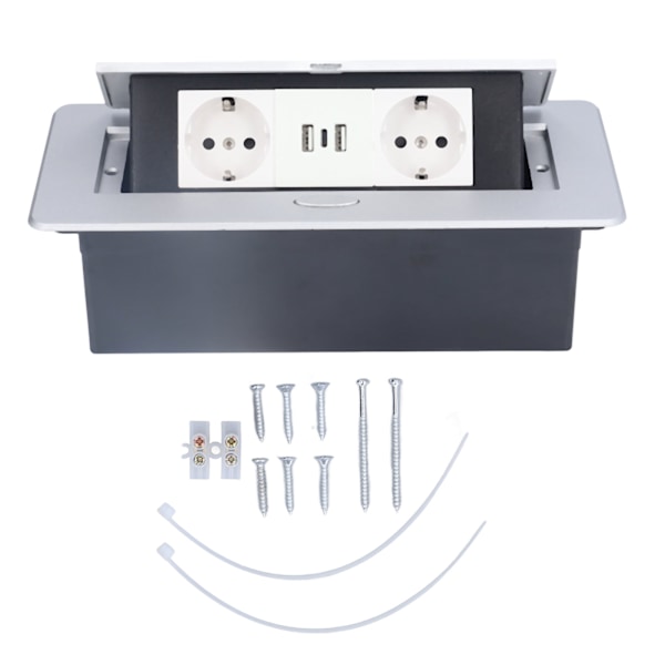 Dubbel USB Golveluttag Elektriskt Uttag Pop Up Inbäddad Montering Strömuttag EU Standard med Typ‑C