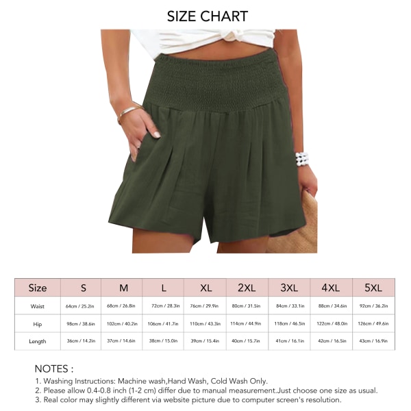 Sommarshorts för kvinnor Casual Workout Resår i midjan, rynkade shorts med ficka för löpning Fitness OD Grön 4XL