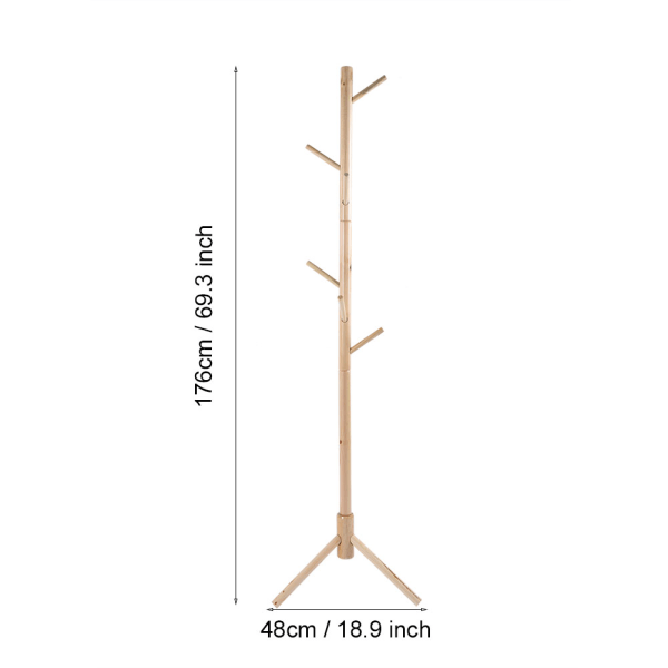 Trestyl i tre med klesstativ i tre, klesstativ, stående klesstativ, gulvstativ, soverom