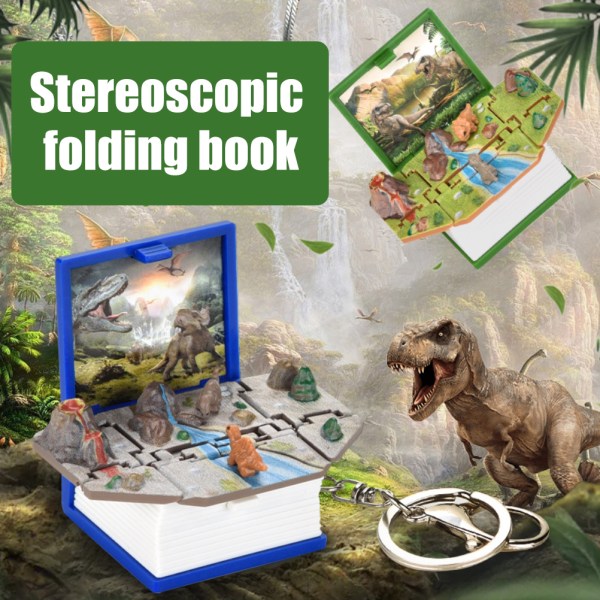 2 stk Mini 3D Dinosaur Astronomy Book Nøkkelringer Miniatyrbok