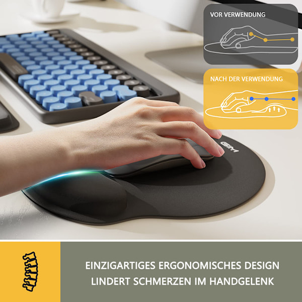 Ergonomiskt tangentbord & musmatta set, slät mikrofiberyta säkerställer exakt spårning, handledsstöd i memory foam för smärtlindring och neutral position,