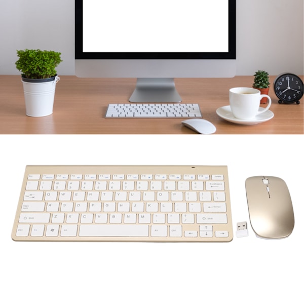 Keyboard Mouse Set 2.4G Wireless 78 Keys USB Thin Etched Keycaps Ergonomics Mute Button Computer Keyboards Mouse Gold