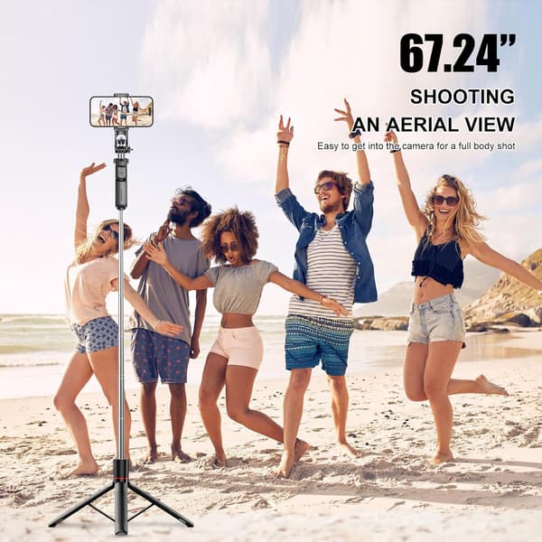 67\" Selfie Stick Tripod for iPhone with Remote Control Phone Holder and 1/4\" Screw Extendable Travel Tripod for Mobile Camera