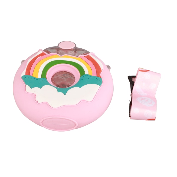 Donut vattenflaska Söt form Färgglad PC Värmebeständig bärbar toddler med rem Rosa regnbåge 380 ml