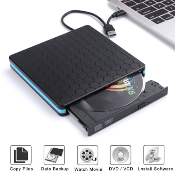 Plug and Play Bärbar Extern DVD-enhet med Stilrent Utseende, Höghastighets USB 3.0-gränssnitt för Snabb Dataöverföring och Bred Kompatibilitet med