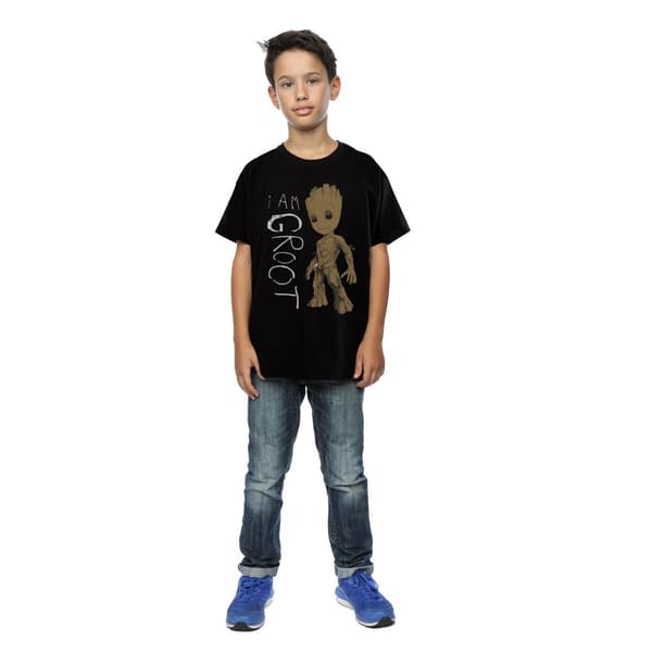 Guardians Of The Galaxy Drenge I Am Groot Scribble Bomulds T-shirt Sort