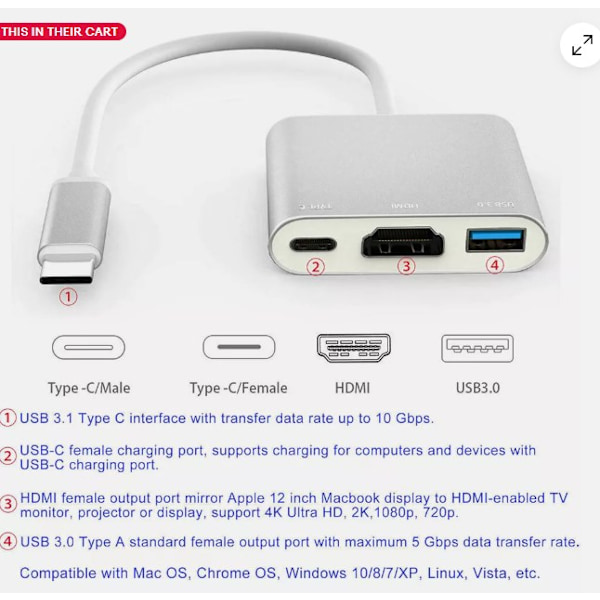 Plug-and-Play 8-i-1 Typ C-adapter, Aluminiumlegeringsskal för MacBook Pro Air iPad Pro Laptops, Har SD TF-kortläsare för Enkel Dataåtkomst