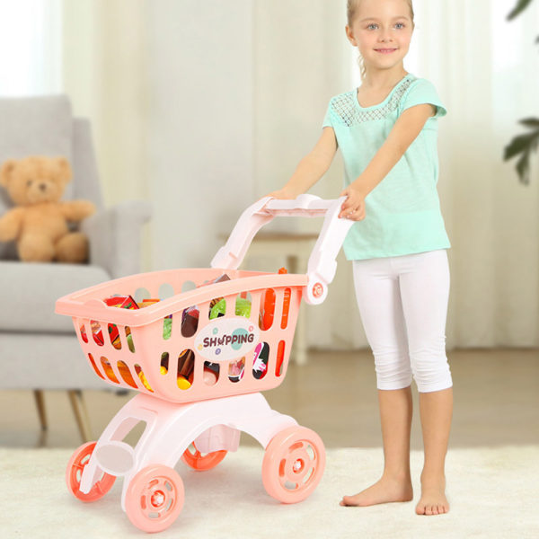 Barn Shopping Cart Set Pedagogiska Mat Frukt Barn Shoppingvagn Leksaker för Lärande Utveckling Blå