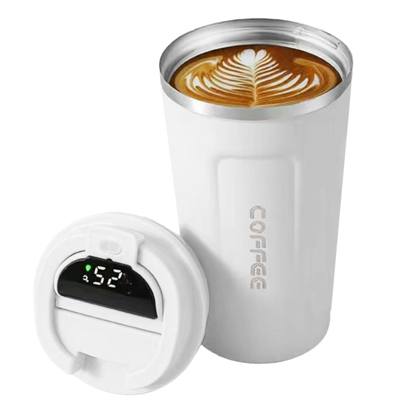 Älykäs lämpötilanäytöllinen kahvikuppi kannettava 304 ruostumattomasta teräksestä valmistettu eristekuppi, yksinkertainen tyyli, puhdas värisukupolvi, 2. valkoinen 380 ml