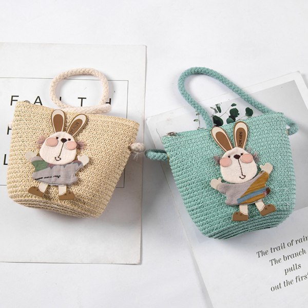 Lasten kesäsarjakuva Rabbit Straw Messenger Laukut Mini Beach Bag