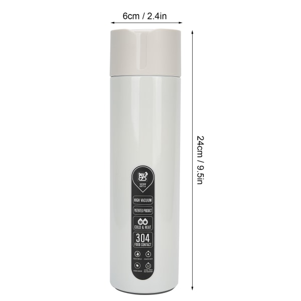 Smart vandflaske Touch Temperatur Display Tidsindstillet påmindelse Vakuumisoleret flaske Batteridrevet Hvid