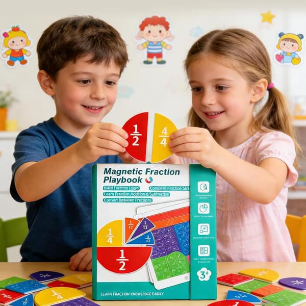 Magnetic Fraction Learning Book - Interactive Math Game Set for Kids | Foldable Teaching Board with Color Segment Pieces, Hands-on Visual Education