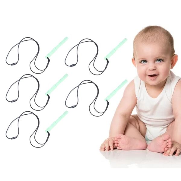 5 st Baby Chew Halsband Snygg livsmedelsklass Säker Mjuk Elastisk Tandtagning Bitande Silikon Sensoriskt Tugghalsband Mintgrön