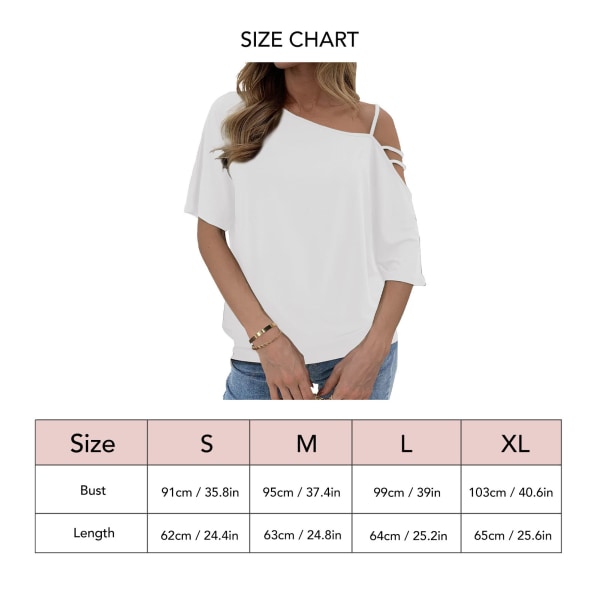 One Off Shoulder Strappy T-shirt Dam Sommar Casual Kortärmad blus Toppar för Dating Party Vit S