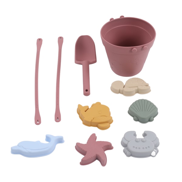 Silikon Strandleksaker Baby Sand Play Toys Set Inkluderar Silikon Hink Djurmodell Sand Skovl StringBrick Röd