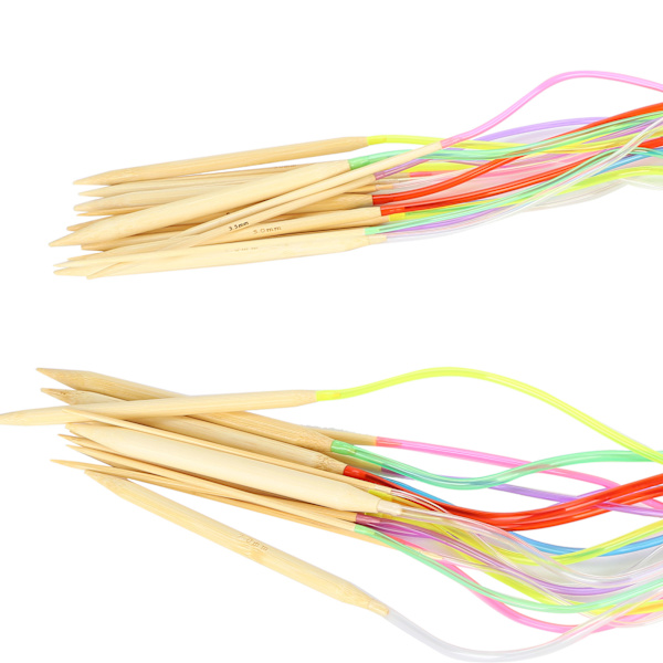 18 st cirkulära stickor dubbelspets bambu färg flexibel röranslutning stickningsverktyg set (120 cm)