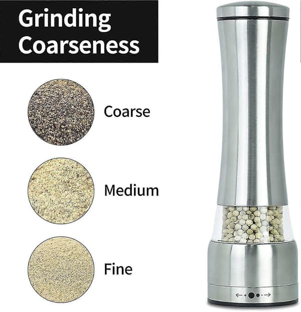 Manual Stainless Steel Salt and Pepper Grinder, Refillable with Adjustable Glass Container