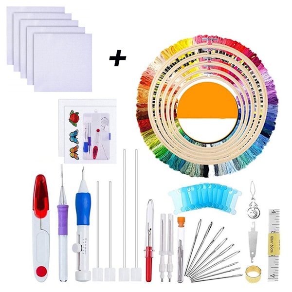 Anpassningsbart broderikit, magisk broderipenna med punch needles för detaljerat hantverk, 14 count vit bomull klassisk Aida-väv, ergonomisk
