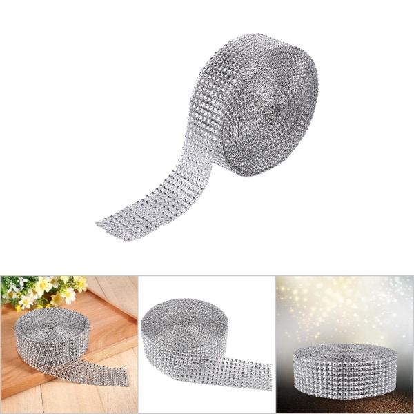 10 Yard Rhinestone Mesh Ribbon Roll Crystal Diamond Wrap for Arts and Crafts Project Silver
