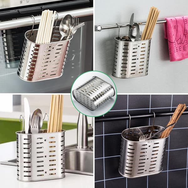 Bestikafdrypper i rustfrit stål med 2 rum, holder til spisepinde og bestik
