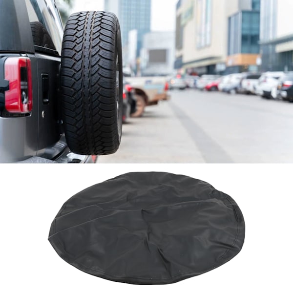 15in Tire Protective Cover PVC Leather Waterproof Wear Resistant Black Spare Wheel Cover for Most Cars