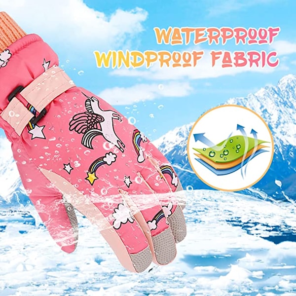Söta vinterhandskar för barn, halkfri design snöhandskar med vackra mönster, perfekta för skidåkning, snowboard och andra vintersporter