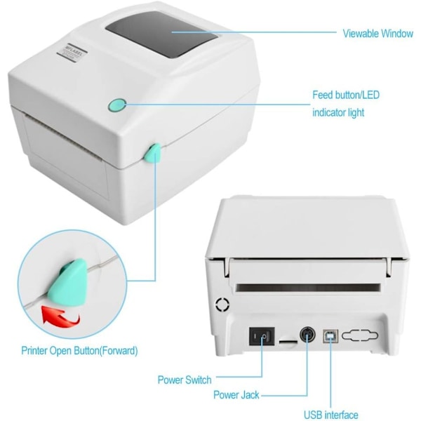 Smart fraktetikettskrivare, Energy Star-godkänd, direkt termisk teknik för snabb och miljövänlig utskrift, stöder iOS, Android, USB-port och
