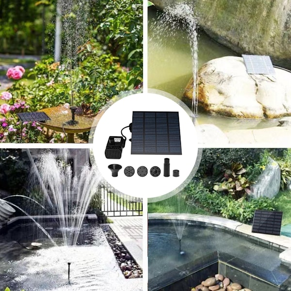 Solcellsdriven fontänpumpsats med separat solpanel, 1,8 W uppgraderad solcellsvattenpump med 3 m lång kabel & 4 munstycken för fågelbad, utomhusdamm, uteplats