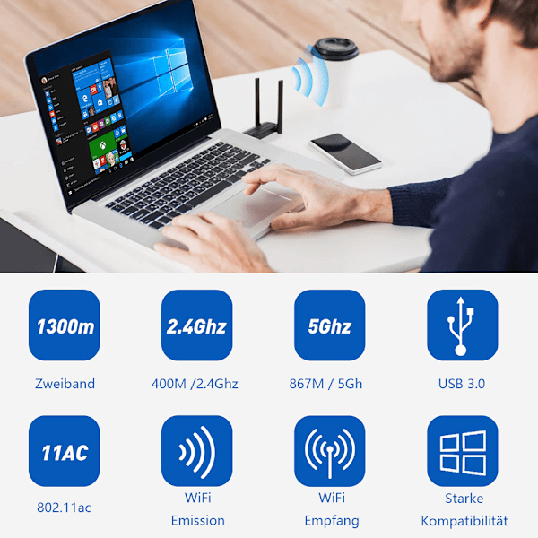 Gaming Wifi-adapter för PC, snabb Wifi 6e-anslutning, 1800 Mbps Wlan-hastighet 5 GHz/2,4 GHz-band Ultrsnabb trådlös adapterhastighet med 802.11ax,