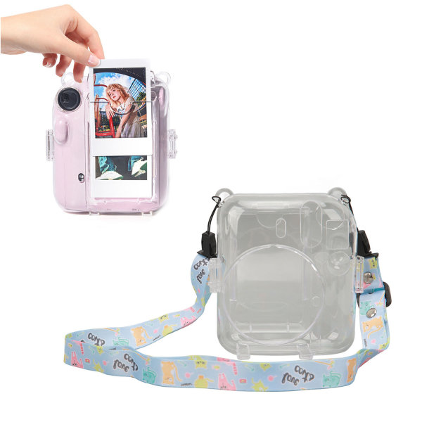 Instant Camera Case Kit Shoulder Strap Sticker Camera Case Durable Camera Protective Clear Case for Instax Mini 12 Blue