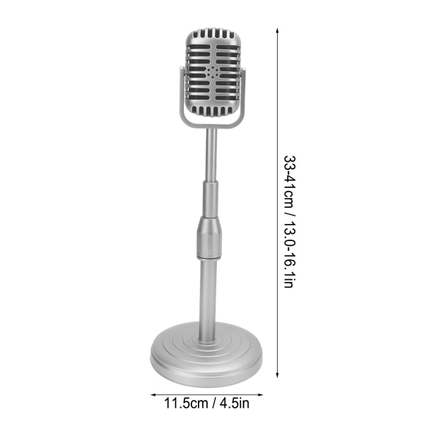 Simuleret gammeldags mikrofonmodel med stabil base og støtte stang Retro stil mikrofon rekvisit sæt til fotografering Sølv