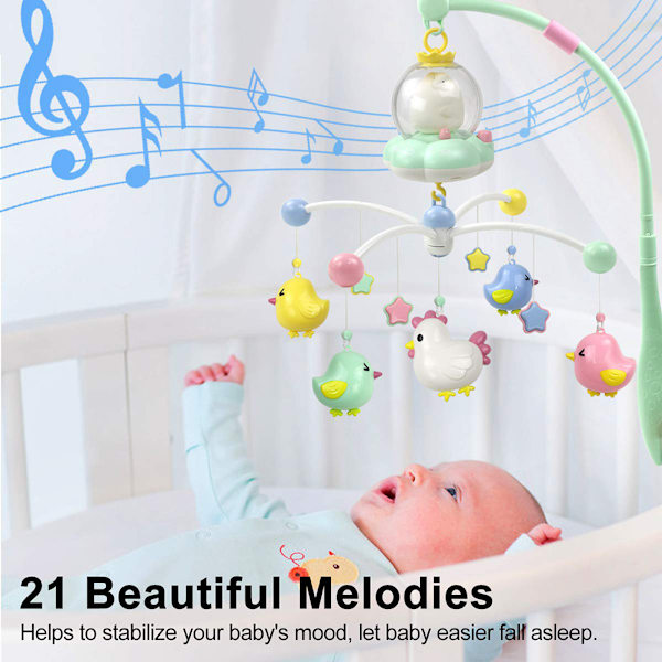 Baby Musical Krybbe Mobil med Natlys og Musik Hængende Roterende Rasler med Musikæske