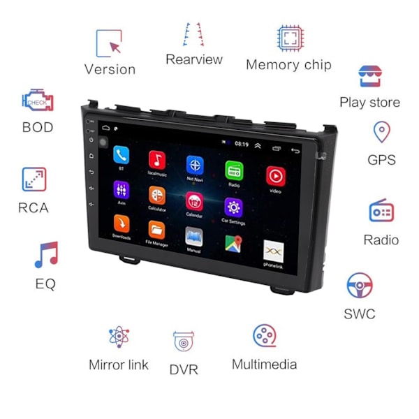 9in Bil GPS Navigation 1080HD Touch Screen Understøtter WiFi 1G RAM og 16G ROM til Android 11 System Passer Til CRV 2007‑2011