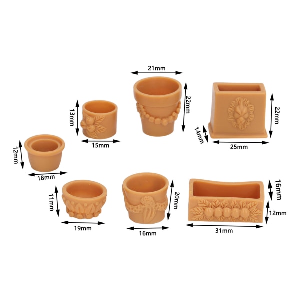 7 stk. dukkehus blomsterpotte i harpiks, udsøgt miniature simulering blomsterpotte til DIY 1/12 dukkehus dekoration