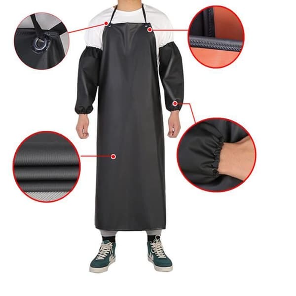 Forklæder, sæt med 2, tykke PVC-køkkenforklæder, vandtætte og olieafvisende (sort rød) - Unisex